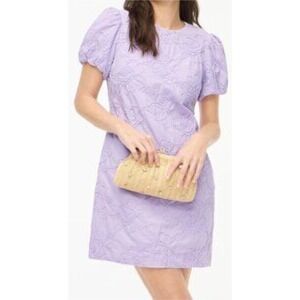 J Crew‎ Dress Size 6 Purple Embroidered Floral Puff Sleeve Casual Mini NWT $128